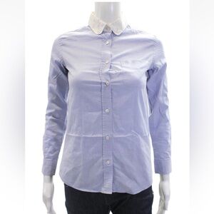 👕 Coach Womens Cotton Collared Long Sleeve Button Down Blouse Blue Size 00